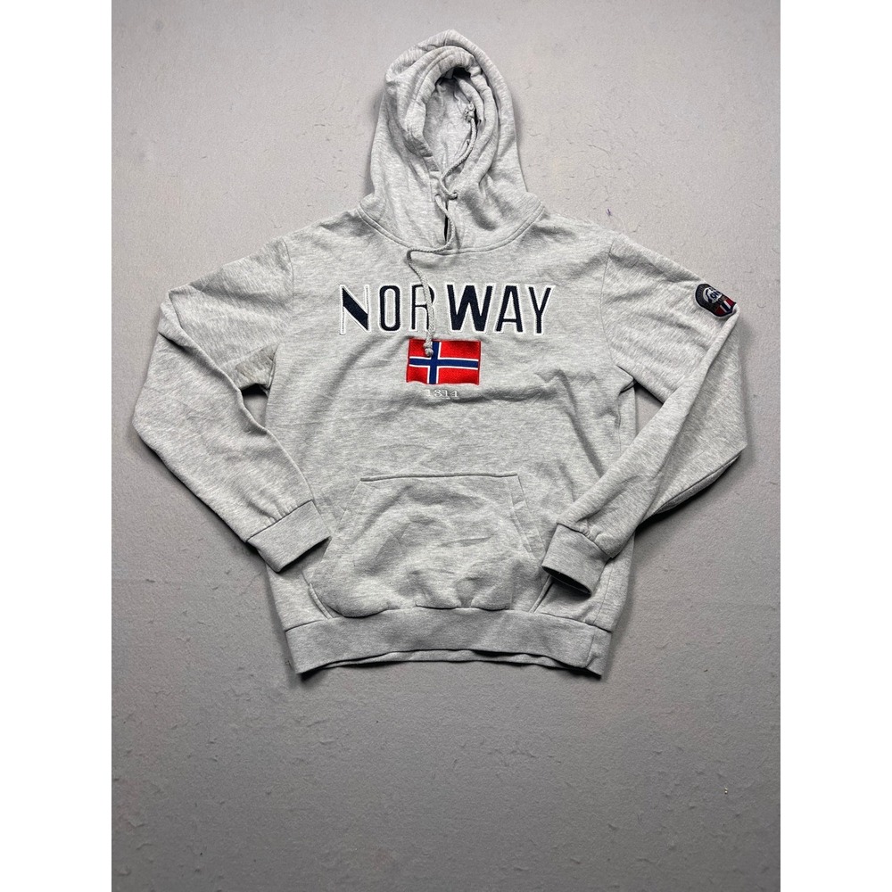 Scandinavian Explorer Norway Hoodie Mens Small Gray Fleece Pullover Good